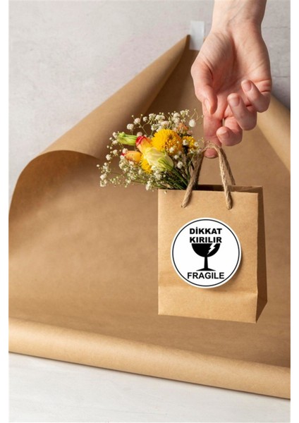 Kuşe Sticker Paketleme & Kargo Etiketi (5X5CM) 50 Adet - Dikkat Kırılır -