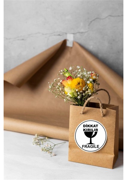 Kuşe Sticker Paketleme & Kargo Etiketi (5X5CM) 50 Adet - Dikkat Kırılır -