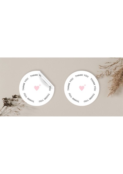 Kuşe Sticker Paketleme & Etiketi (4X4CM) 48 Adet - Thank You -