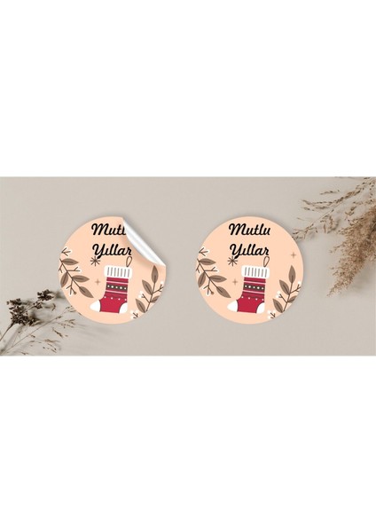 Yılbaşı Temalı Sticker-Mutlu Yıllar Etiketi-Yılbaşı Paketleme Happy New Year-4 cm 36 Adet indirimleri