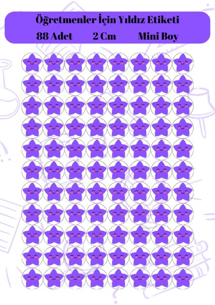 Öğretmenler Için Yıldız Etiketi Star Sticker 88 Adet 2 cm Ebat Mor