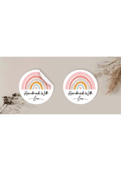 Kuşe Sticker Paketleme & Kargo Etiketi (4X4CM) 48 Adet - Handmade With Love -