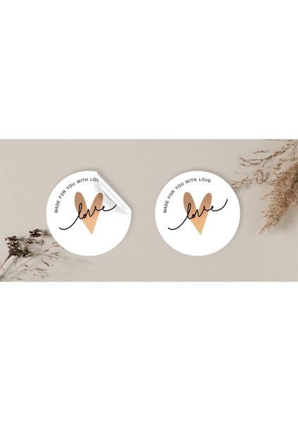 Kuşe Sticker Paketleme & Kargo Etiketi Gold Kalpli (4X4CM) 48 Adet - Love -