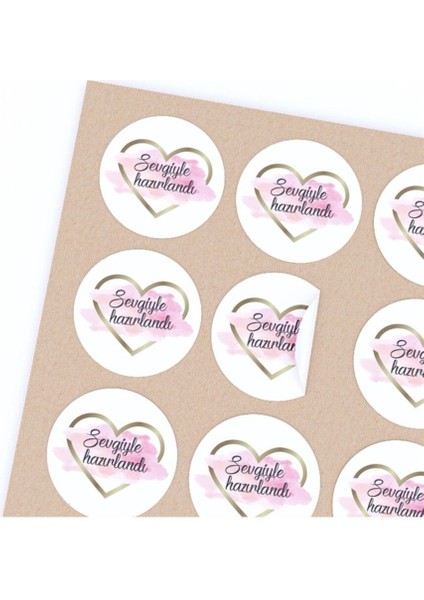 Sticker Kuşe 4x4 cm 48 Adet - Sevgiyle Hazırlandı