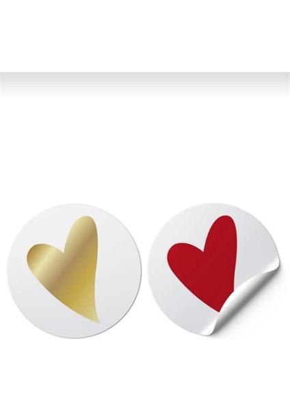 Sticker Kalp (4X4CM) 48 Adet (Gold ve Kırmızı) -Karışık-