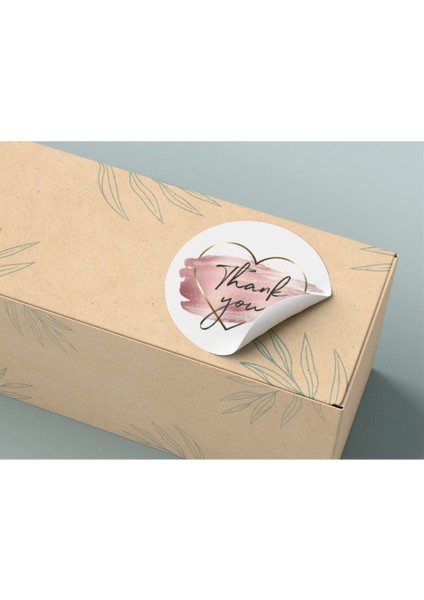 Sticker Kuşe 4x4 cm 48 Adet Thank You Kalp