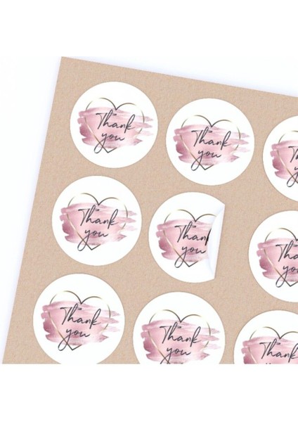 Sticker Kuşe 4x4 cm 48 Adet Thank You Kalp