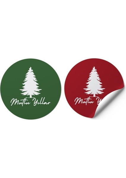 Mutlu Yıllar Kuşe Sticker (4X4CM) 36 Adet - Karışık-