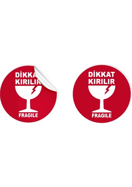 Dikkat Kırılır Sticker (5X5CM) 50 Adet -Suya ve Yırtılmaya Dayanıklı-