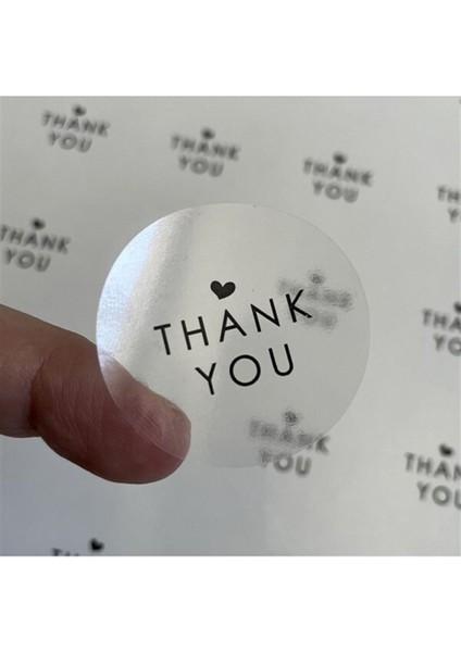 packmira etiket&ambalaj - Şeffaf Sticker -Thank You- (4 Cm) 48 Adet -