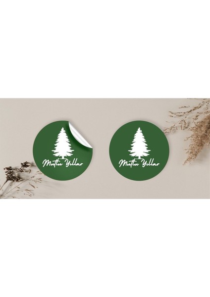 Mutlu Yıllar Kuşe Sticker Yeşil (4X4CM) 36 Adet