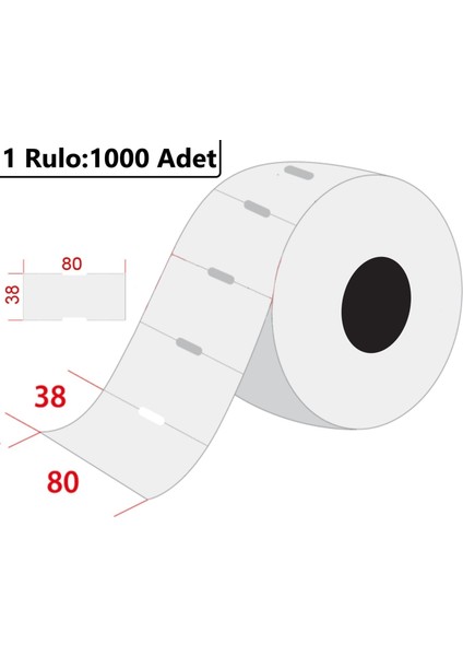 80X38 mm Karton Termal Raf Reyon Etiketi 1000'li Sarım