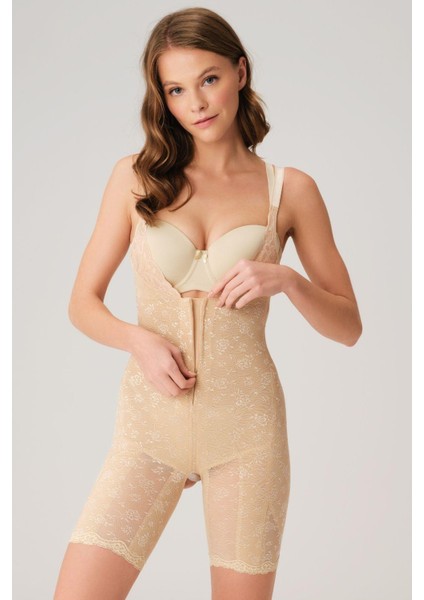 Toparlayıcı Vücut Dikişli Fermuarlı Uzun Paca Altı Açık Sıkı Badi Korse