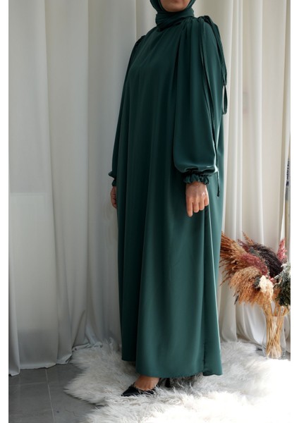 Model Hatice Medine Ipeği Omuz Büzgülü Tesettür Elbise (Şalsız) - Mint Yeşili - HATICE01005 fiyatları