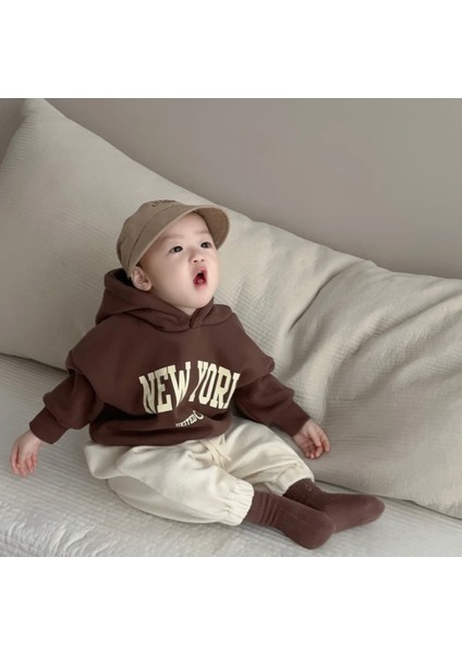Özel Tasarım Kapüşonlu New York Baskılı Erkek Bebek-Çocuk Trend Sweatshırt