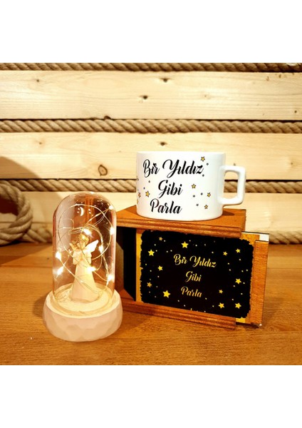 Bir Yıldız Gibi Parla Kutulu Kupa & Melek Fanus Masa Üstü Hediye Seti
