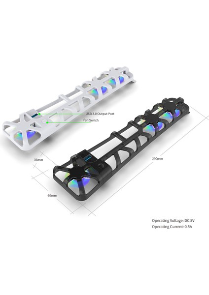 Ps5 Slim Uyumlu Soğutucu LED Işıklı Sessiz Fan 4000RPM USB 3.0 Radyatör Isı Emici Üç Fanlı Siyah