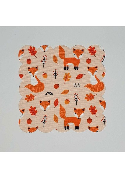 Sevimli Sonbahar Tilki Desenli Dijital Baskılı Lazer Kesimli Kokteyl Peçetesi