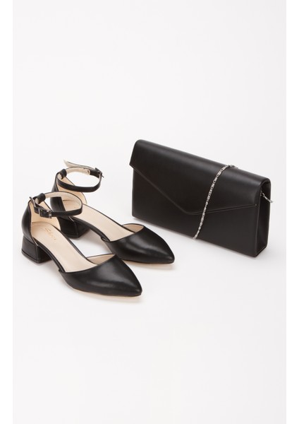 Kadın Karnıyarık Kısa Topuklu Ayakkabı Ve Çanta Takımı Siyah fiyatları