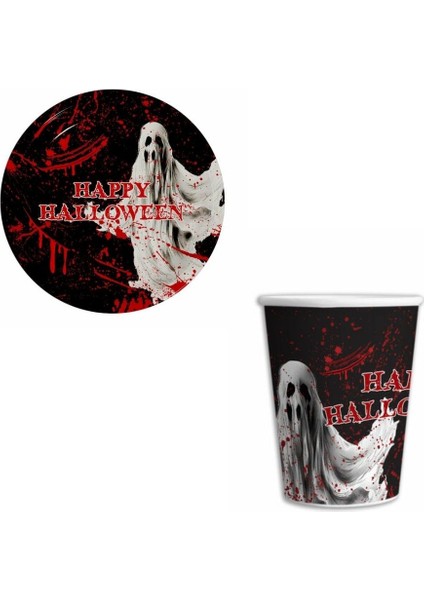 Halloween cadılar bayramı 8 li tabak bardak set