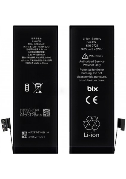 Apple iPhone 5 Uyumlu 616-0721 1560 Mah Batarya