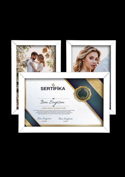 3 Adet 21X30 Çerçeve - Mdf A4 Çerçeve - Çoklu Fotoğraf Çerçevesi - Diploma Çerçevesi - Sertifika