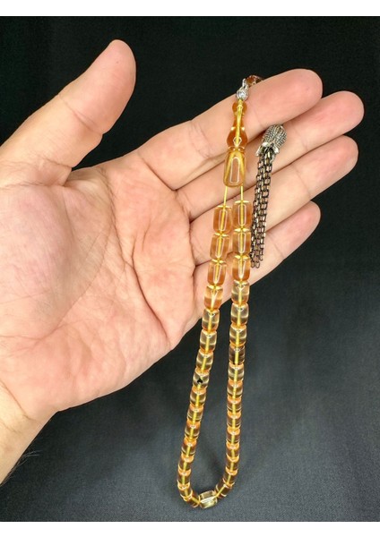 Ateş Kehribar Tesbih Kapsül Kesim Bej Rengi 11MM x 7mm T-535