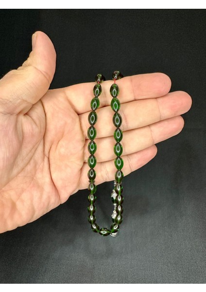 Ateş Kehribar Tesbih Arpa Kesim Yeşil Renk 6,5mm x 10,5mm T-538 modelleri