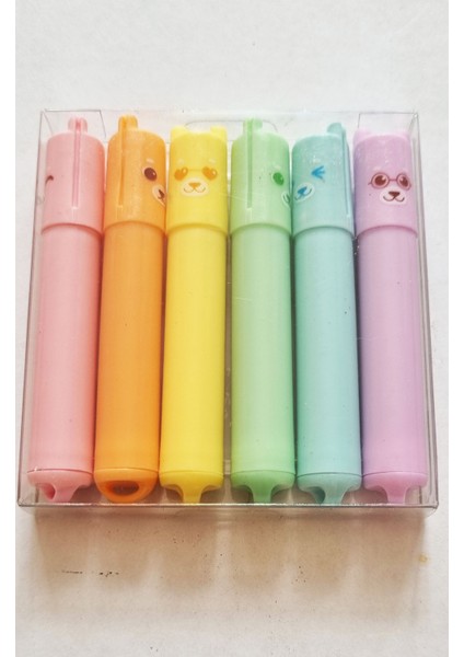 6'lı Köpek Figürlü Anahtarlıklı Mini Pastel Fosforlu Kalem