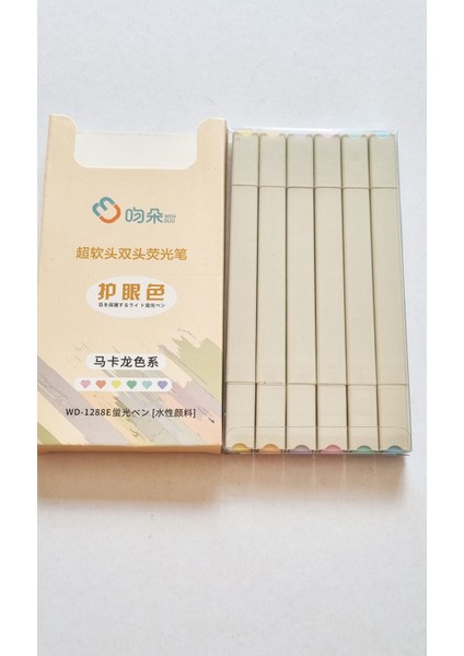 6'lı Çift Uçlu Gri Yassı Gövde WD-1288E Pastel Fosforlu Kalem