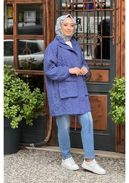İNVEE 6913S Oversıze Kadın Kapitone Mont Saks Mavi fiyatları