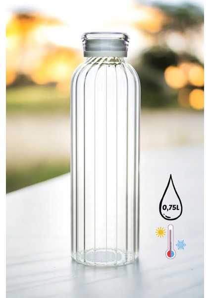 Beyaz My Bottle Line Series Borosilikat Cam Matara 0,75ML Vakum Kapaklı Su Şişesi Suluk 750ML Cam 0