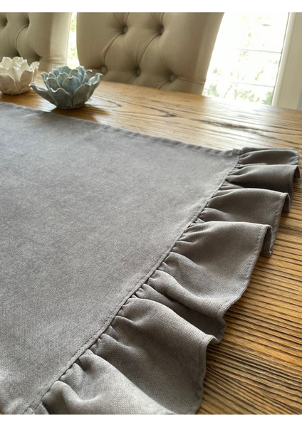 Vintage Fırfırlı Antrasit Füme Gri Sehpa Runner fiyatları