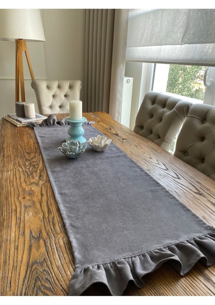 Vintage Fırfırlı Antrasit Füme Gri Sehpa Runner modelleri