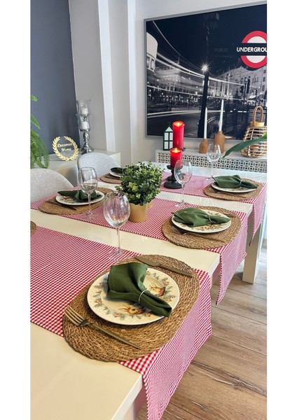 Pamuk Keten Mini Pötikare Dertsiz Kırmızı Kısa Runner Yılbaşı Runner