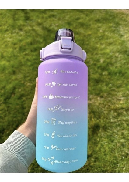 Mor 3 Lü Motivasyon Su Matarası Su Şişesi Suluk 2 Lt 900ML Yavrulu Spor Salonu Su Şişesi Sticker He