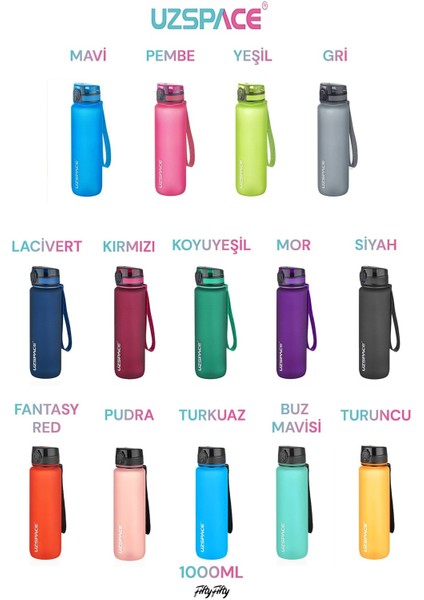 Turkuaz Büyük Boy 28 cm 1000 ml 1 Litre Su Matarası Bpa Koku Sızdırma 3038 Plastik 1 L modelleri