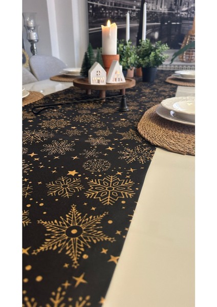 Yeni Yıl Temalı Siyah Runner Yılbaşı Masası Yılbaşı Runner modelleri
