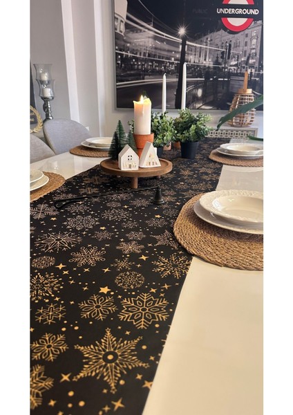 Yeni Yıl Temalı Siyah Runner Yılbaşı Masası Yılbaşı Runner fırsatları