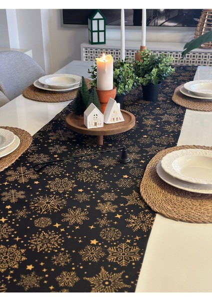 Yeni Yıl Temalı Siyah Runner Yılbaşı Masası Yılbaşı Runner indirimleri