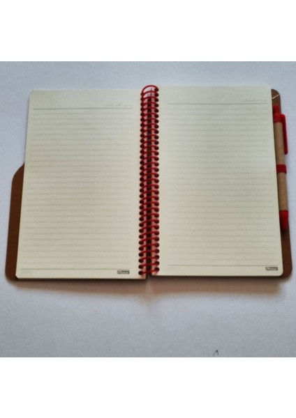 Kraft Sert Kapak 13X21CM Spiralli Kalemli Çizgili A5 Not Defteri - Kenar Renk Seçenekli 1 Adet modelleri
