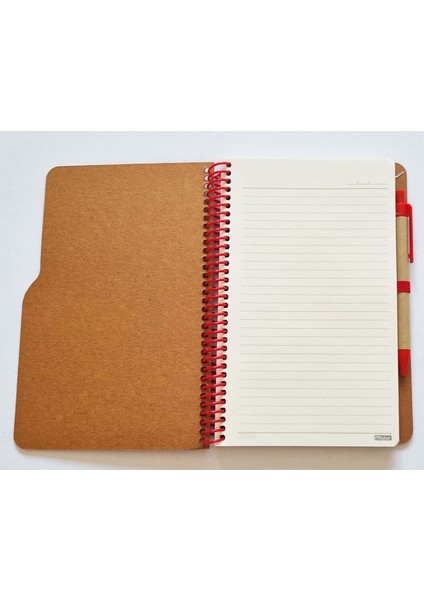 Kraft Sert Kapak 13X21CM Spiralli Kalemli Çizgili A5 Not Defteri - Kenar Renk Seçenekli 1 Adet fırsatları