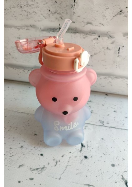 Pembe Ayıcıklı Matara Çocuk Matara Suluk Okul Suluğu Askılı Suluk 800 ml Suluk Matara Plastik 0,80