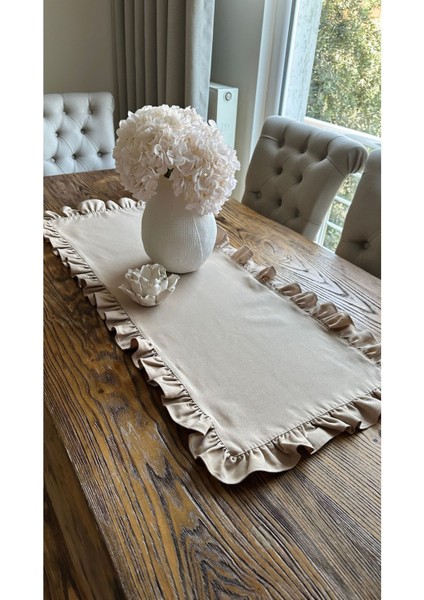 Keten Dokulu Dertsiz Leke Tutmaz Vintage Tam Fırfırlı Bej Runner fiyatları