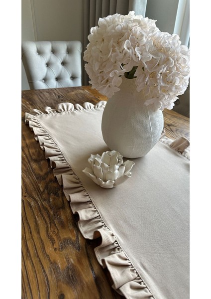 Keten Dokulu Dertsiz Leke Tutmaz Vintage Tam Fırfırlı Bej Runner modelleri