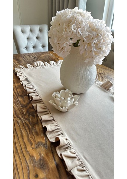 Keten Dokulu Dertsiz Leke Tutmaz Vintage Tam Fırfırlı Bej Runner fırsatları