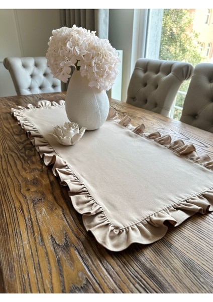 Keten Dokulu Dertsiz Leke Tutmaz Vintage Tam Fırfırlı Bej Runner indirimleri