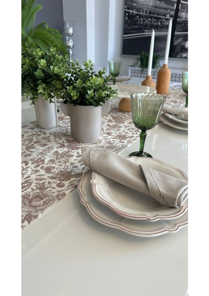 Leke Tutmaz Çiçek Desenli Kahverengi Runner modelleri