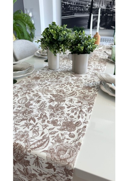 Leke Tutmaz Çiçek Desenli Kahverengi Runner fırsatları