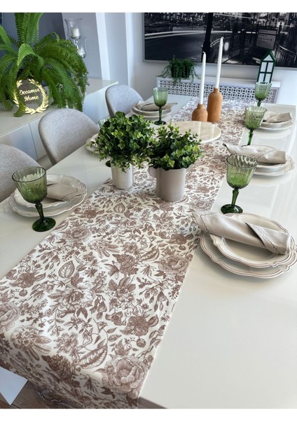 Leke Tutmaz Çiçek Desenli Kahverengi Runner indirimleri